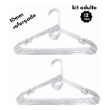 Kit 12 Cabides De Roupa 10mm Adulto Reforçado Transparente