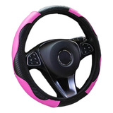 Funda Cubre Volante Accesorio Auto Mujer Cuero Carbono Rosa