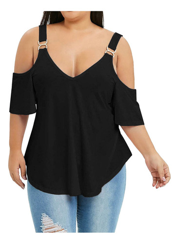 2n Blusa Mujer Escote En V Sólido Grande Hebilla Metal Off-s