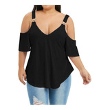 2n Blusa Mujer Escote En V Sólido Grande Hebilla Metal Off-s