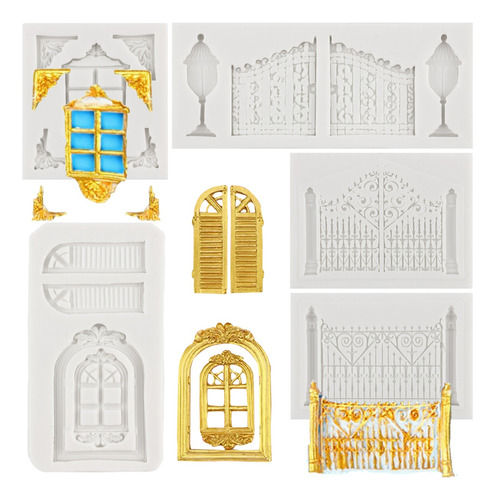 5pcs Molde De Silicona Ventana Puerta Fondant Pasta Resina