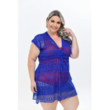 Saída De Praia Plus Size Cordão Arrastão Tam 46 Ao 60