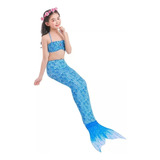 Traje De Baño Niña 3 Piezas Cola Sirena 130-150 Azul