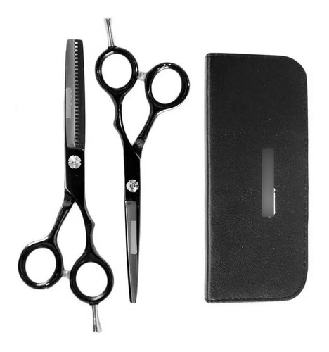 Set Tijeras De Peluqueria Profesionales Filo Navaja + Pulir 5.5 Black Stylecut