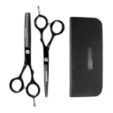 Set Tijeras De Peluqueria Profesionales Filo Navaja + Pulir 5.5 Black Stylecut