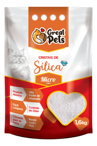 Areia Gato Higiênica Sílica Fina Great Pets 1,6kg