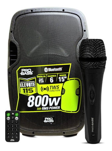 Caixa Ativa 15'' Bluetooth + Microfone Elevate 115 Pro Bass