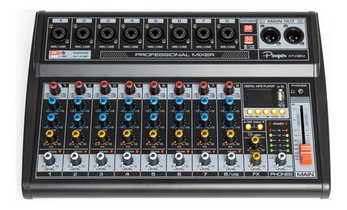 Consola Mixer Parquer Kt08m 8 Canales Efectos Usb Phantom 