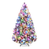 Árbol Navidad 7.5 Pies 550 Luces Color Y Blancas Pino Nevado