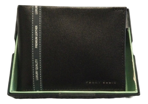 Cartera Perry Ellis Portfolio Negra Cuero Elegante Caballero