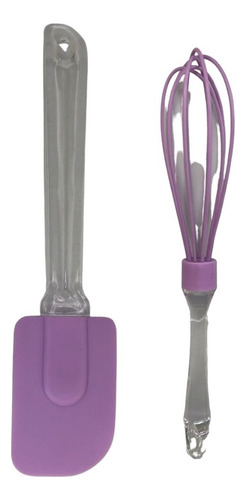 Kit Cozinha Espátula Fue De Silicone Batedor Confeitaria Cor Lilás