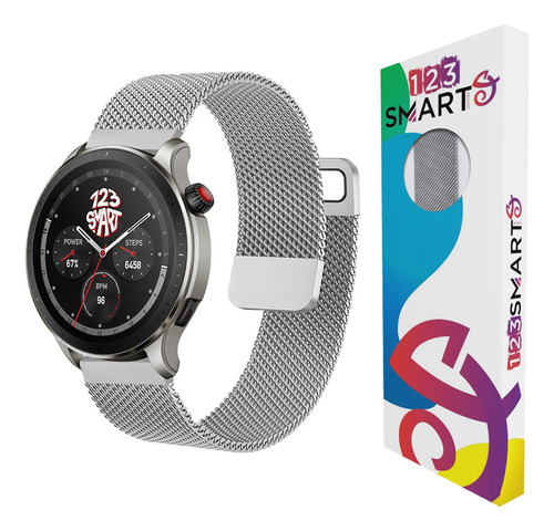 Pulseira De Aço Milanese Dupla Compativel Com Amazfit Gtr 4 Gtr3 Gtr 2 Gtr 2 Nova Versao Gtr 47mm Pace S1 Stratos 1 Stratos 2 E Stratos 3 - Cor Prata