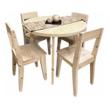 Mesa Comedor Redonda 1mtro+4silla Madera Pino