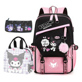 Mochila Kawai Kuromi Para Niños, Mochila Escolar Con Loncher