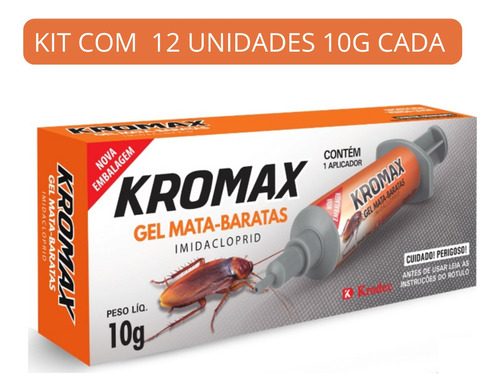 Kit Com 12 Kromax 10g Veneno Gel Mata Baratas 