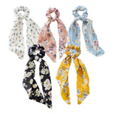 Scrunchies Liga Dona Lazo Largo Para Cabello 5 Piezas Floral