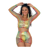 Conjunto Fantasia Carnaval De Cropped E Saia Arrastão