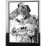 Cuadro Anime Chainsaw Man Denji Y Gatito 31x43 Madera