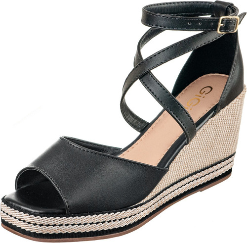 Sandalia Feminina Anabela Espadrile Salto Medio Macio Leve