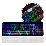 Teclado Gamer Silencioso Slim Led Rgb Abnt2 Usb Pc Vídeogame