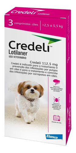 Comprimido Antiparasitário Para Pulga Elanco Credelio Para Cão De 2.5kg A 5.5kg Cor Rosa