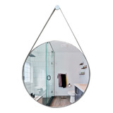 Espelho Redondo Suspenso Com Alça 60cm + Suporte Branco Gelo