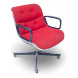 Cadeira Giratória De Design Charles Pollock Tecido Vermelho