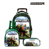 Kit Mochila Escolar Infantil Minecraft Jogo Grande Rodinhas