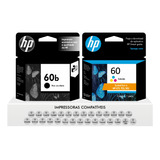 Kit Cartuchos Hp 60b Preto + Colorido Originais D110a F4480