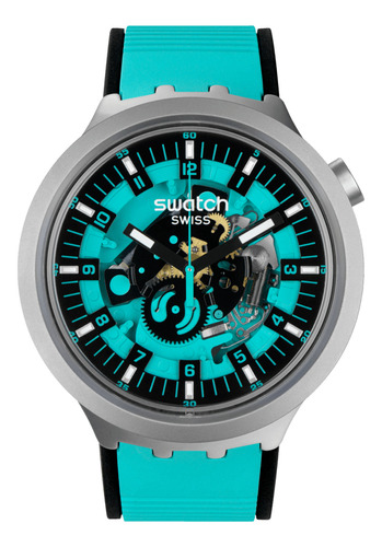 Reloj Swatch Mint Trim Big Bold Irony De Caucho Sb07s111 Ss Color De La Malla Menta Color Del Bisel Gris Color Del Fondo Turquesa