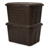 Set X2 Cajoneras Cajas Plásticas Organizadoras Tapa 15l Café