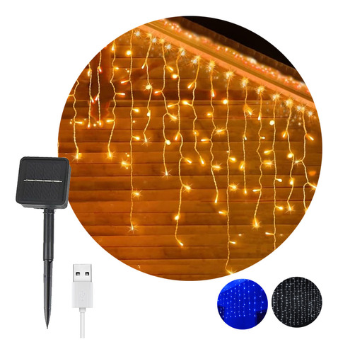 Cortina Led 100 Luces Usb Y Carga Solar Decoracion Efectos