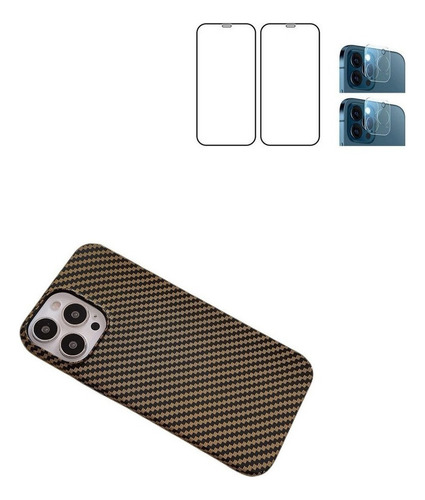 Funda Para iPhone 13 12 Fibra De Carbono +vidrio Templado