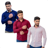 Kit 3 Camisas Social Masculina Slim Blusa Longa Atacado Luxo