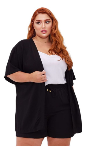 Conjunto Plus Size Kimono Cardigan + Short Feminino Verão