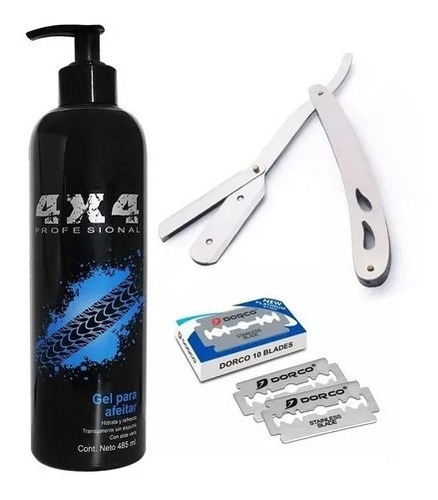 Portanavaja Barbero + Gel Para Afeitar 4x4 +10 Navajas Dorco