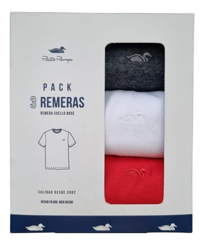 Remera Pato Pampa Pack X 3u. Blanco - Rojo -  Gris Claro