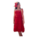 Vestido Com Babados Cor Vermelho Infantil Juvenil Feminino