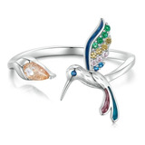 Anillo Ajustable Para Mujer Pájaro Colibrí En Plata 925