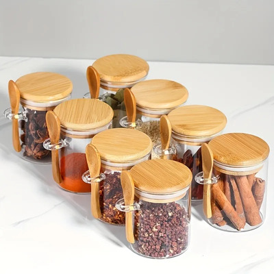 Frasco Hermético De Vidrio Con Tapa Y Cuchara De Bambú Transparent
