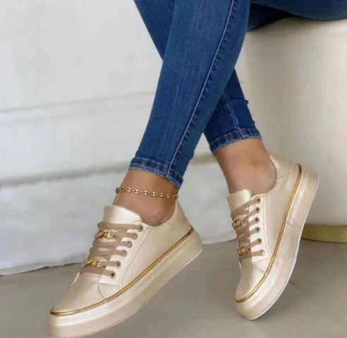 Zapatos Casuales De Mujer Con Cordones De Suela Gruesa