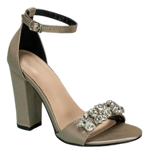 Zapatilla Glamurosa Con Diamantes Satinadas Tacon Grueso