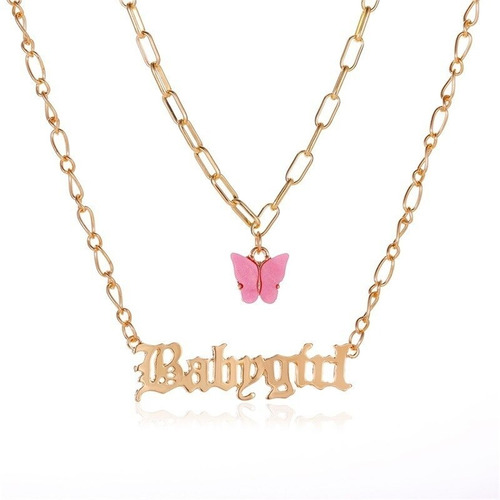 Collar Doble Mariposa + Frase Babygirl Aesthetic Lover Gothi