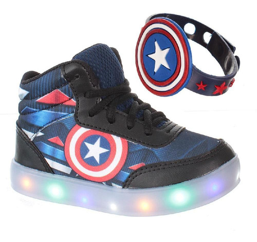 Tenis Botinha Capitão Infantil Masculino De Led Com Pulseira