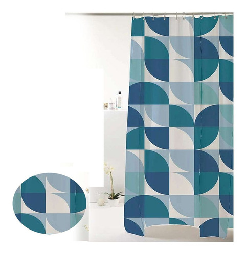 Cortina Box Poliéster Geométrica 198cmx180cm Ondas Azul