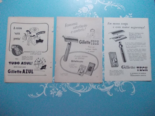 Propaganda Vintage (kit De 3) Gillette Azul O Aparelho De Ba