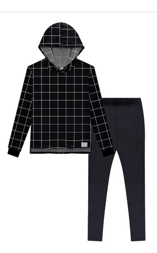 Conjunto Longo Juvenil Menina Preto Grid - Lunender Hits