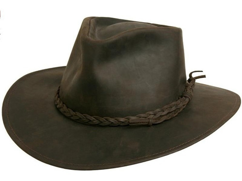 Sombrero Modelo Australiano De Cuero Engrasado Marrón