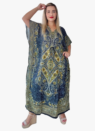 Vestido Kaftan Indiano Longo Estampado Plus Size-cod. 18045a