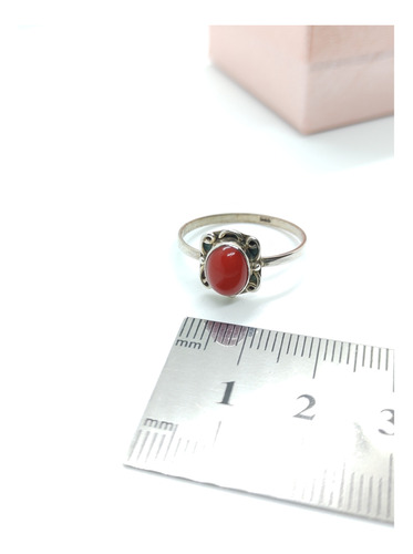 Anillo Plata 925 Sellada Coral Rojo Natural